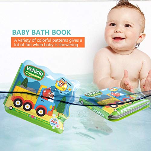Libro de baño, Aprendizaje de juguete Dibujos animados Herramienta de desarrollo educativo Inteligencia Rompecabezas Libros Flotantes para Baño para niños niñas(vehicle)