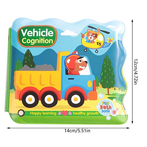 Libro de baño, Aprendizaje de juguete Dibujos animados Herramienta de desarrollo educativo Inteligencia Rompecabezas Libros Flotantes para Baño para niños niñas(vehicle)