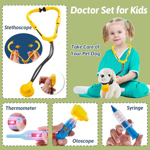LINFUN KIDS Juegos de Doctor para Niños, Cuidado de Mascotas Juguetes Veterinario Accesorios con Perro y Gato de Peluche, Regalos para Niños Niñas 3 4 5 Años