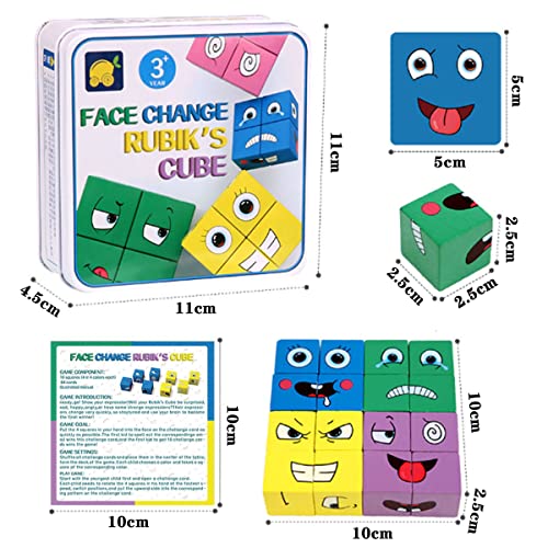 LiRiQi Puzzle de Madera de Expresión Facial, Montessori Interactivo Juguete Rompecabezas Cubos Mágicos Emoji, Bloques Construcción de Madera Juegos, Cubo Regalos Juguetes Educativos para Niños 3 años