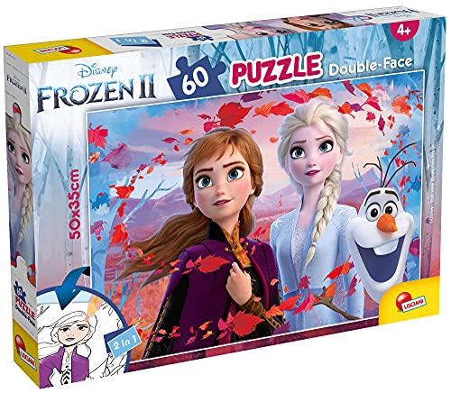 Lisciani Puzzle para niños de 60 piezas 2 en 1, Doble Cara con reverso para colorear - Disney Frozen 2 La Reina de las nieves 65318