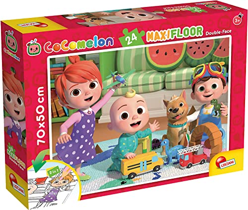 Liscianigiochi- CoComelon - Puzzle Maxi Floor para niños a Partir de 3 años, 24 Piezas, 2 en 1 Doble Cara con Reverso para Colorear, Multicolor (90983)