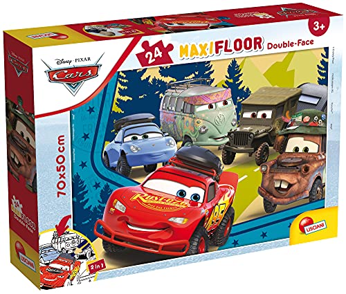 Liscianigiochi Puzzle Maxi Floor para niños de 24 piezas 2 en 1, Doble Cara con reverso para colorear - Disney Cars 86634