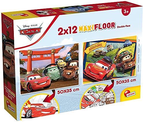 Liscianigiochi Puzzle para niños, 2 puzles de 12 piezas 2 en 1, Doble Cara con reverso para colorear - Disney Cars 86542