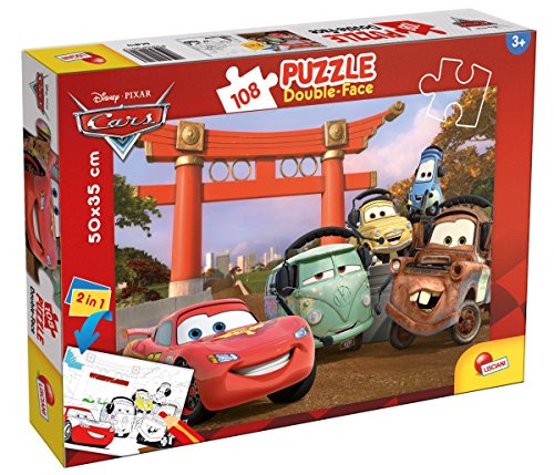 Liscianigiochi Puzzle para niños de 108 piezas 2 en 1, Doble Cara con reverso para colorear - Disney Cars 47987