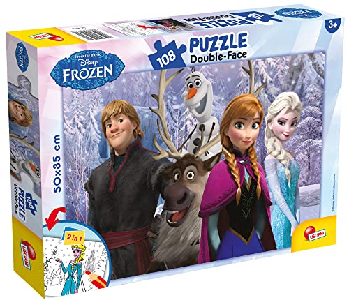 Liscianigiochi Puzzle para niños de 108 piezas 2 en 1, Doble Cara con reverso para colorear - Disney Frozen La Reina de las Nieves 49301