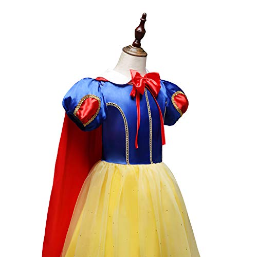 Lito Angels Disfraz Vestido de Princesa Blancanieves con Capa y Accesorios para Niñas Talla 6-7 años, Estilo C