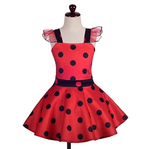 Lito Angels Vestido de Ladybug con Alas y Accesorios para Niña Pequeños Disfraz de Mariquita Falda de Lunares Rojo Talla 4-5 Años
