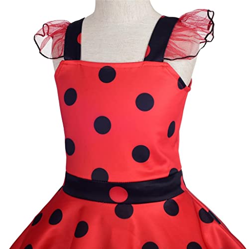 Lito Angels Vestido de Ladybug con Alas y Accesorios para Niña Pequeños Disfraz de Mariquita Falda de Lunares Rojo Talla 4-5 Años