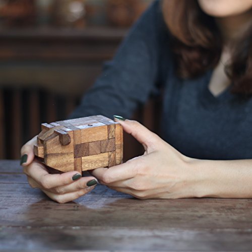Little Pig: rompecabezas de madera 3D hecho a mano y orgánico para adultos de SiamMandalay con caja de regalo SM gratis (foto)