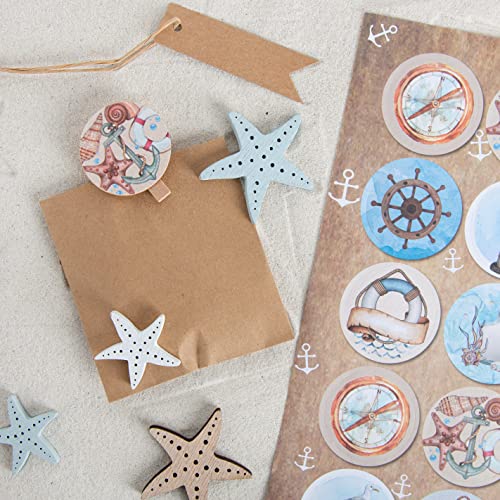 Logbuch-Verlag Set de 24 estrellas de mar decoración pequeñas de madera para decoración de bodas, 3-5 cm color blanco, marrón y azul - decoración fiesta verano