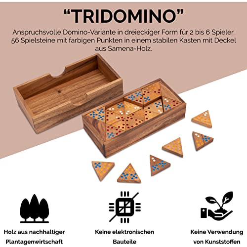 LOGOPLAY Tridomino - Triomino - dominó Triangular - Juego de colocación - Juego de Mesa de Madera con Puntos de Colores Marrón