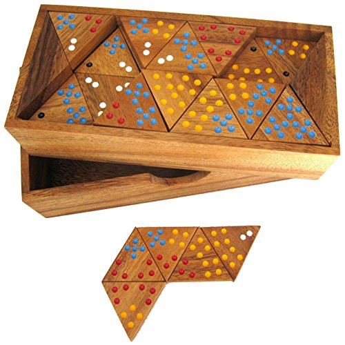 LOGOPLAY Tridomino - Triomino - dominó Triangular - Juego de colocación - Juego de Mesa de Madera con Puntos de Colores Marrón