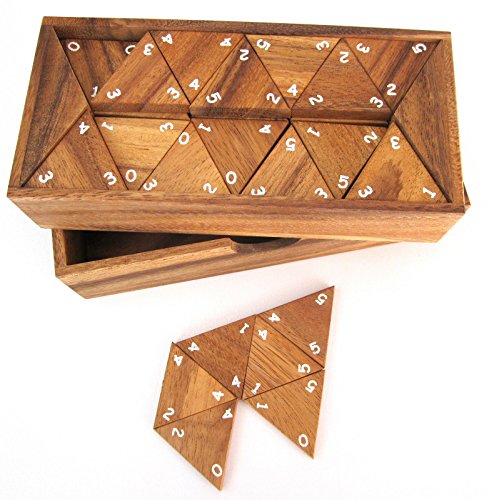 LOGOPLAY Tridomino - Triomino - triángulo dominó - Juego de colocación - Juego de Mesa de Madera con números Blancos Blanco
