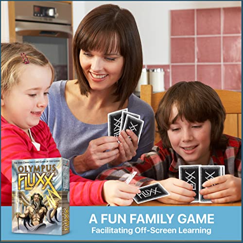 LOONEY LABS Olympus Fluxx Juego de cartas,Juegos de cartas para niños, juegos para adultos, juegos de noche, ideas de regalo de cumpleaños para adultos, niños y adolescentes