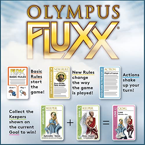 LOONEY LABS Olympus Fluxx Juego de cartas,Juegos de cartas para niños, juegos para adultos, juegos de noche, ideas de regalo de cumpleaños para adultos, niños y adolescentes