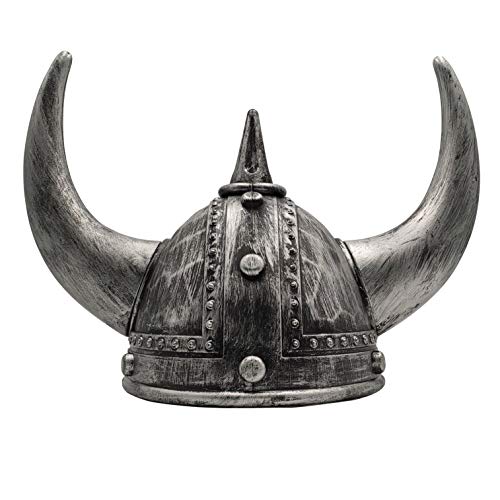 LOOYAR Casco vikingo medieval de la edad vikinga con cuernos de la edad media berserker guerrero sombrero sombrero de caballete adulto juguete para juegos de batalla Halloween Cosplay LARP plata