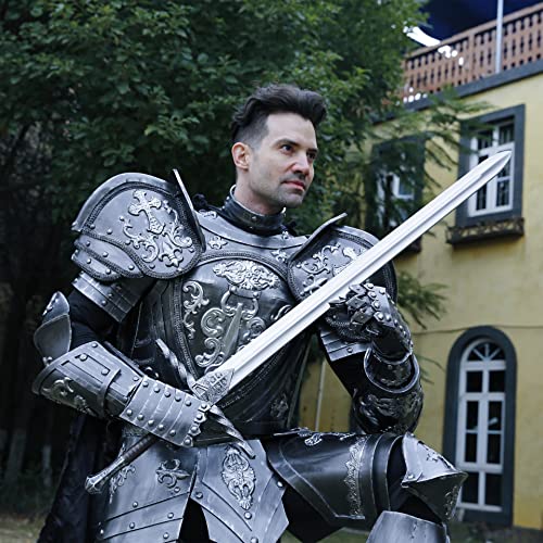 LOOYAR Juguete de espada medieval de poliuretano para caballero, soldado, guerrero, juego de batalla, Halloween, cosplay, LARP, negro