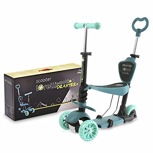 Lorelli – Patinete con asiento Evolutivo 3 en 1 Draxter - Bici de equilibrio y triciclo Infantil – 3 ruedas con iluminación y altura regulable – Transformable a partir de los 3 años - Turquesa