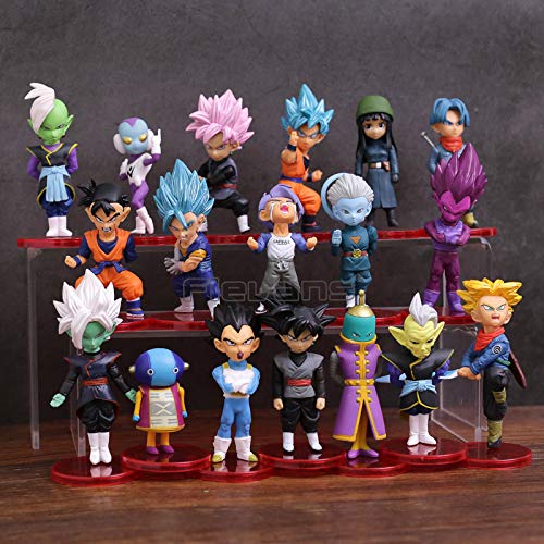 LOTE de 18 figuras de Dragon Ball DBZ DBS DB GT PVC personajes de Goku Vegeta Zamasu Trunks Zeno Goku Black Gohan Zamas 5-9 cm aprox tamaño figuras