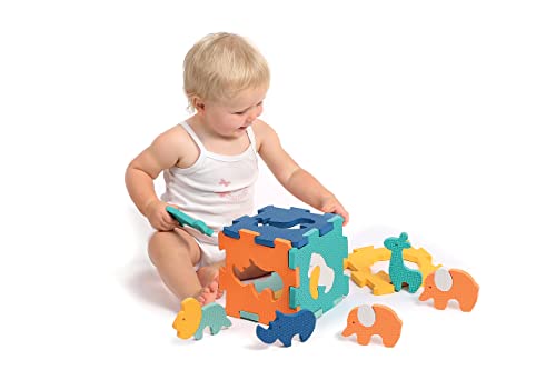 LUDI - Baby Lalles - Alfombra de Suelo educativa pequeña - Puzzle 2D y 3D, diseño Animal, 6 pequeñas losas de Espuma, 10 Elementos empotrables - A Partir de 10 Meses