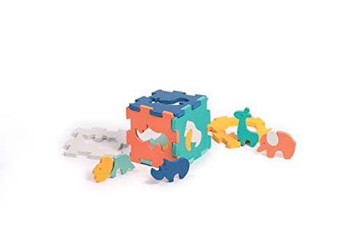 LUDI - Baby Lalles - Alfombra de Suelo educativa pequeña - Puzzle 2D y 3D, diseño Animal, 6 pequeñas losas de Espuma, 10 Elementos empotrables - A Partir de 10 Meses