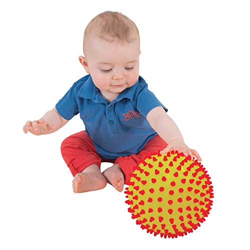 LUDI - Pelota sensorial Bicolor para el Desarrollo del bebé a Partir de 6 Meses de Edad con pies Duros. Pelota de Juego o Masaje fácil de agriear. Diámetro: 15 cm - Ref. 30018