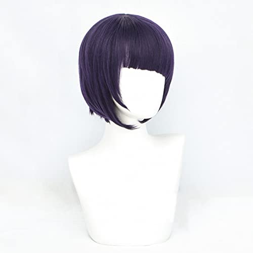 Lwiuentx MHA Cosplay Jirou Kyouka Peluca corta negra violeta+ gorro de peluca gratis