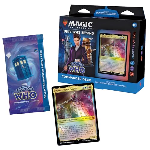 Magic The Gathering Mazo de Commander de Doctor Who, Masters of Evil (mazo de 100 Cartas, sobre de coleccionista con 2 Cartas de Muestra + Accesorios) (Versión en Inglés)