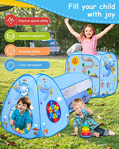 MAIKEHIGH Tienda Campaña Infantil, 3 en 1 Pop Up Parque de Bolas con Tunel para Niños Pequeños Piscina de Bolas Plegable para Interior y Exterior Regalo para Niños Bebé Niñas Niños
