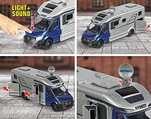 MAJORETTE - Grand Series Caravana Camper HYMER Clase B MasterLine, 19cm, Escala 1:43, Fabricado en Metal y Plástico, Luz y Sonido (213773000)