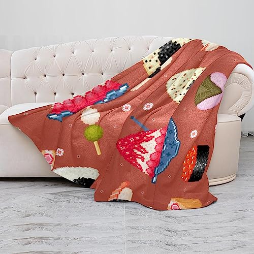Manta de cama de franela suave de 150 x 130 pulgadas, manta ligera para niños y adultos, decoración de dormitorio, sala de estar, sofá, coche, bonito patrón de sushi de pixel art