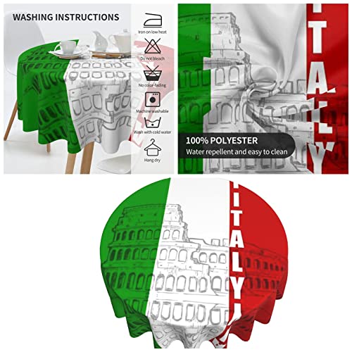 Mantel con estampado de bandera italiana del Coliseo romano, mantel redondo de 60 pulgadas, resistente al agua, a prueba de derrames, lavable, mantel para picnic, fiesta, hogar, cena, decoración