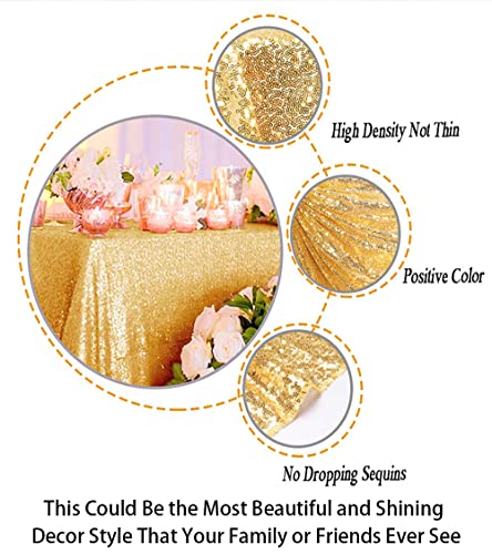 Mantel cuadrado de 127 x 127 cm, color dorado brillante, con lentejuelas, decoración de estrellas pequeñas, falda de mesa con purpurina para mesas redondas