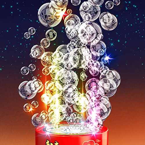 Máquina de Burbujas de Fuegos Artificiales (20 Agujeros con solución de Burbujas de 250 ml), Creador de Burbujas de Fuegos Artificiales con Luces y Sonido Cerrable para Niños, Navidad, Fiesta.