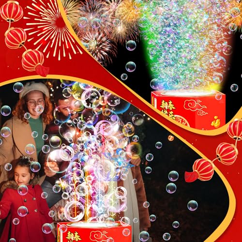 Máquina de Burbujas de Fuegos Artificiales, Pomperos para Niños Automatic Maquina Burbujas Juegos de Interior y Aire Libre para Fiesta de Cumpleaños, Bodas, Niños y Adultos (Hexagon)