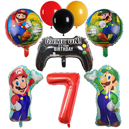 Mario Decoración Cumpleaños Globos Niño 7 año, Super Mario Balloons, Niños Niñas Juego de Decoración de Cumpleaños,Suministros para Fiestas Infantiles, Cumpleaños Fiesta Globos de Papel de Aluminio