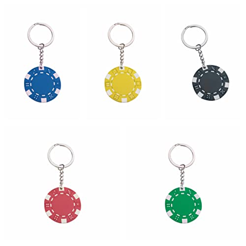 MarSNMAY 5 llaveros de anillo con forma de fichas de póker, hechos de plástico extra pesado de colores amarillo, rojo, azul, negro, verde, gadgets lindos como en el hogar o el coche, amarillo,