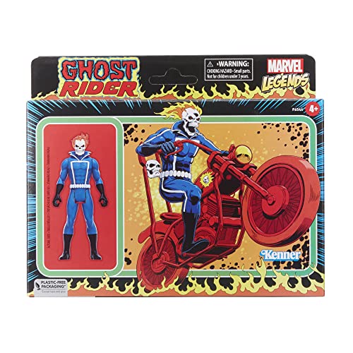 Marvel Legends Series Retro 375 Collection - Figuras de colección Ghost Rider - 9,5 cm - Incluye vehículo - A Partir de 4 años
