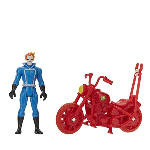 Marvel Legends Series Retro 375 Collection - Figuras de colección Ghost Rider - 9,5 cm - Incluye vehículo - A Partir de 4 años