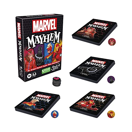 Marvel Mayhem juego de cartas, con Marvel Super Heroes, divertido juego para fanáticos de Marvel a partir de 8 años, rápido y fácil de aprender juego para 2-4 jugadores