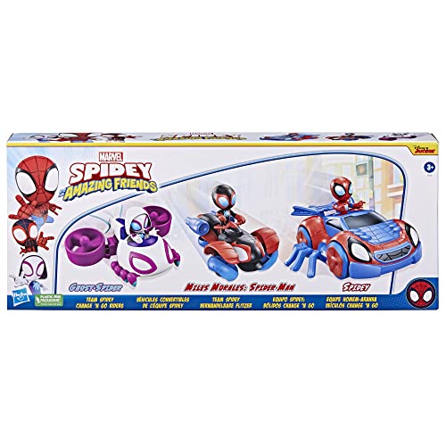 Marvel Spidey and His Amazing Friends - Equipo Spidey: Bólidos Change 'n Go - Vehículos y figuras - A partir de 3 años, Exclusivo en Amazon