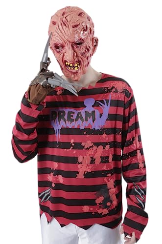 Máscara de Freddy Krueger Hombre para Halloween, Careta Freddy Krueger Adulto para Disfraces de Terror