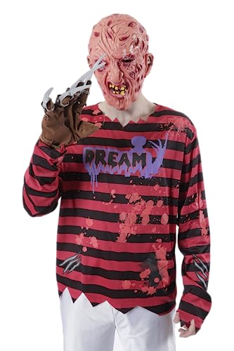 Máscara de Freddy Krueger Hombre para Halloween, Careta Freddy Krueger Adulto para Disfraces de Terror