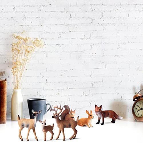 MasYosh Juego de figuras de animales del bosque, 6 piezas de criaturas del bosque, juguetes en miniatura, animales realistas, figuras de animales – familia de ciervos, zorro, conejo, ardilla