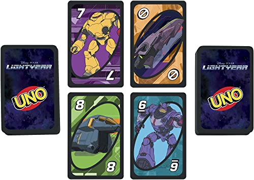 Mattel Games Disney Buzz LightYear UNO Card Game with Movie-Themed Space Ranger Deck and Special Rule, 7 Years and up