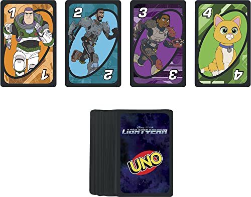 Mattel Games Disney Buzz LightYear UNO Card Game with Movie-Themed Space Ranger Deck and Special Rule, 7 Years and up