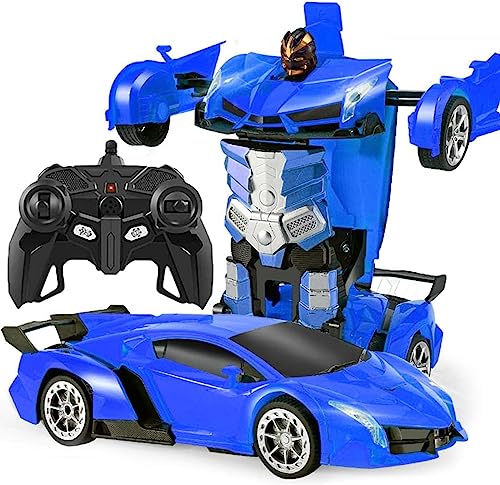 Maxesla Coche Teledirigido Transformers para Niños, 2 in 1 Robot RC Car, 2.4GHz Coche Radiocontrol with LED, Batería Recargable, Transforming Toys Juguetes Regalo para niños de 3 4 5 6 7 años,Azul