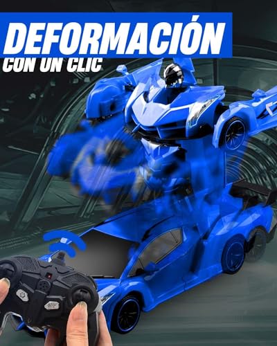 Maxesla Coche Teledirigido Transformers para Niños, 2 in 1 Robot RC Car, 2.4GHz Coche Radiocontrol with LED, Batería Recargable, Transforming Toys Juguetes Regalo para niños de 3 4 5 6 7 años,Azul