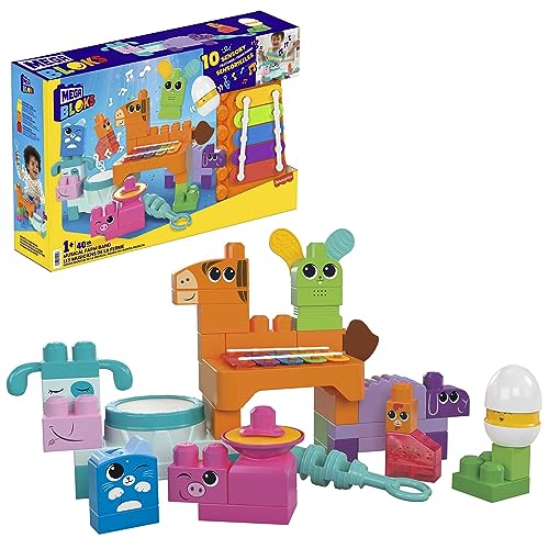 MEGA Bloks Banda granja musical 45 bloques sensoriales de construcción, juguete +1 año (Mattel HPB46)